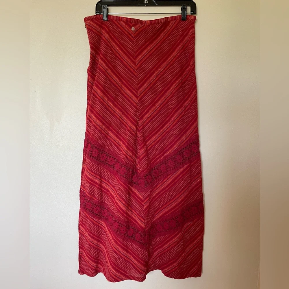 Prana Red Maxi Ginny skirt chevron stripe crochet 100% Cotton Size 6
